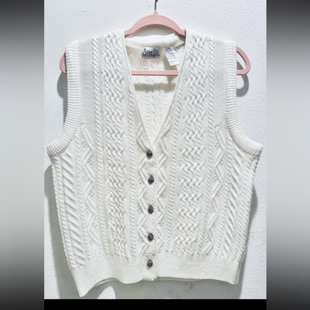 VTG 1990’s Academia Cottage Core HippieBoho Women’s Large Cable Knit SweaterVest